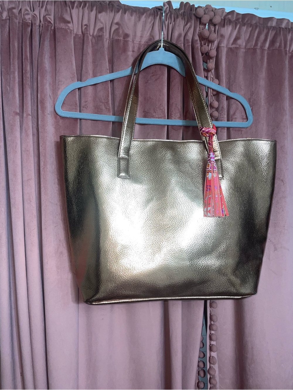 Metallic Gold Tote Bag with Tassel - Picture 2 of 7